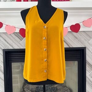 Paper Crane‎ Mustard Button up Sleeveless blouse Medium